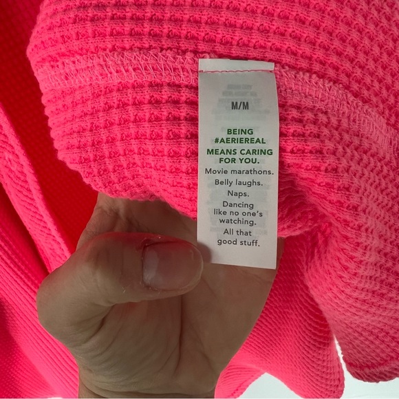 Aerie LumberJane Waffle Shirt Hot Pink Women’s Size Medium - Picture 3 of 7